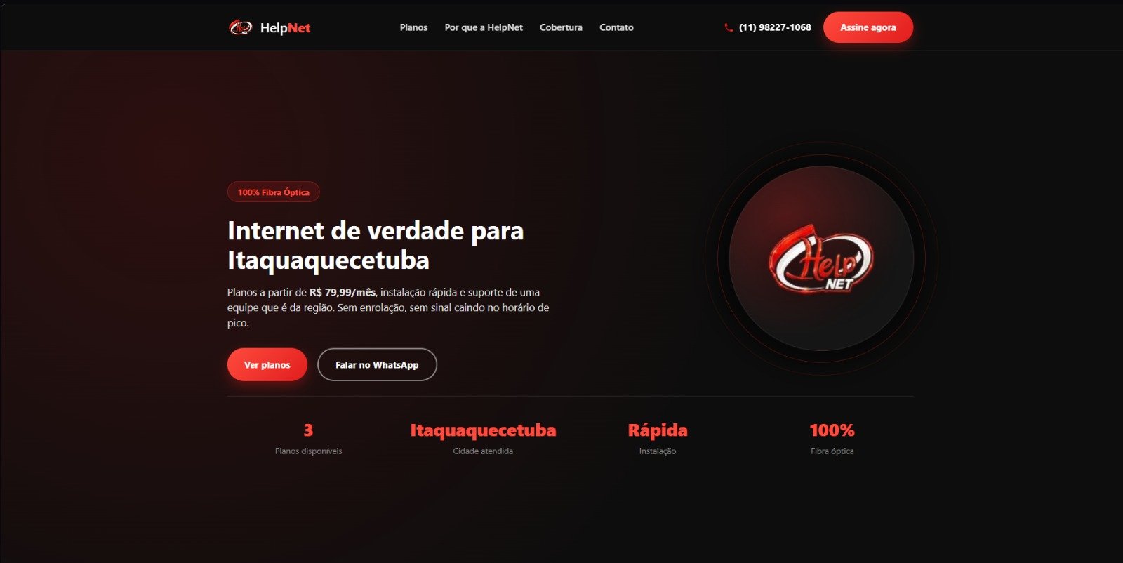 Site da HelpNet Telecom, projeto Codexus Web